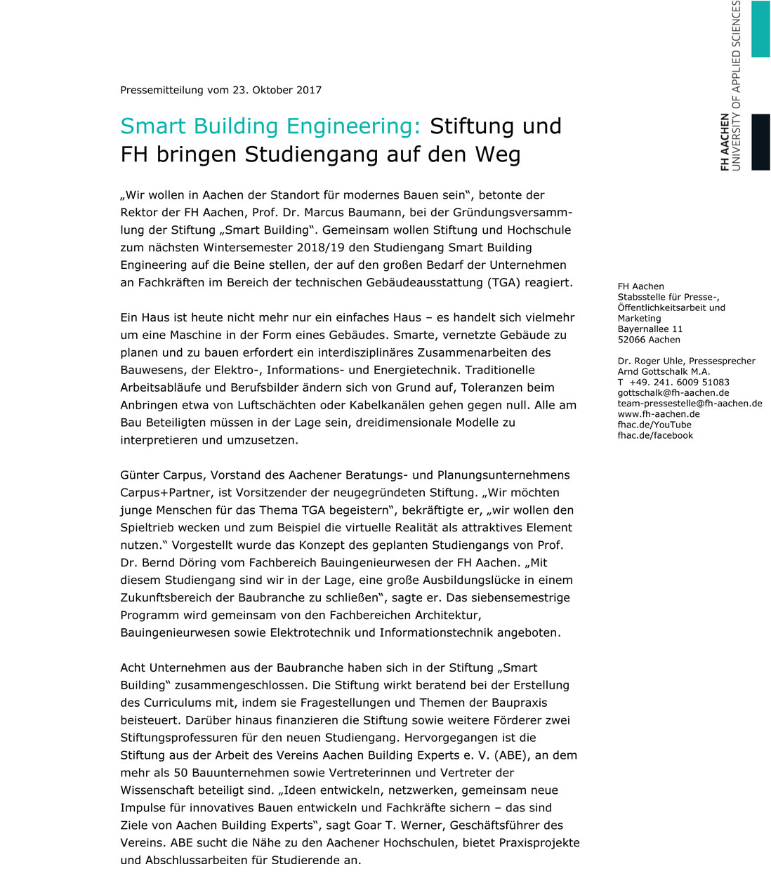 Neuer Studiengang Smart Building Engineering